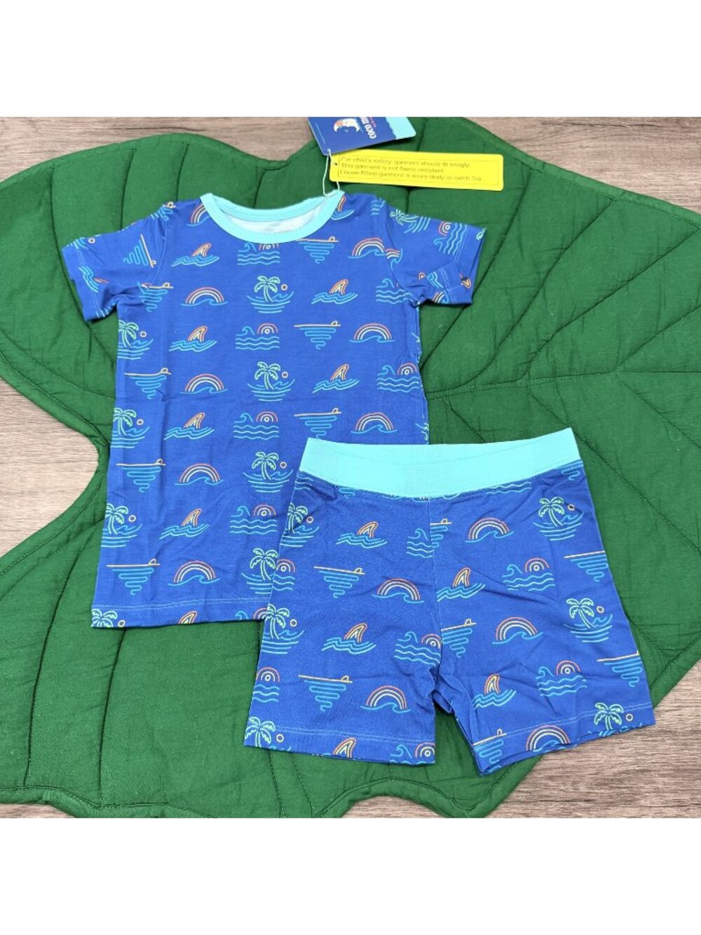 Coco Moon Hawaii 2T Teal Tropical Daydream Bamboo Pajama Set